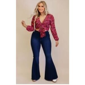 Hope's Boho Burgundy Floral Crop Tie Top Medium